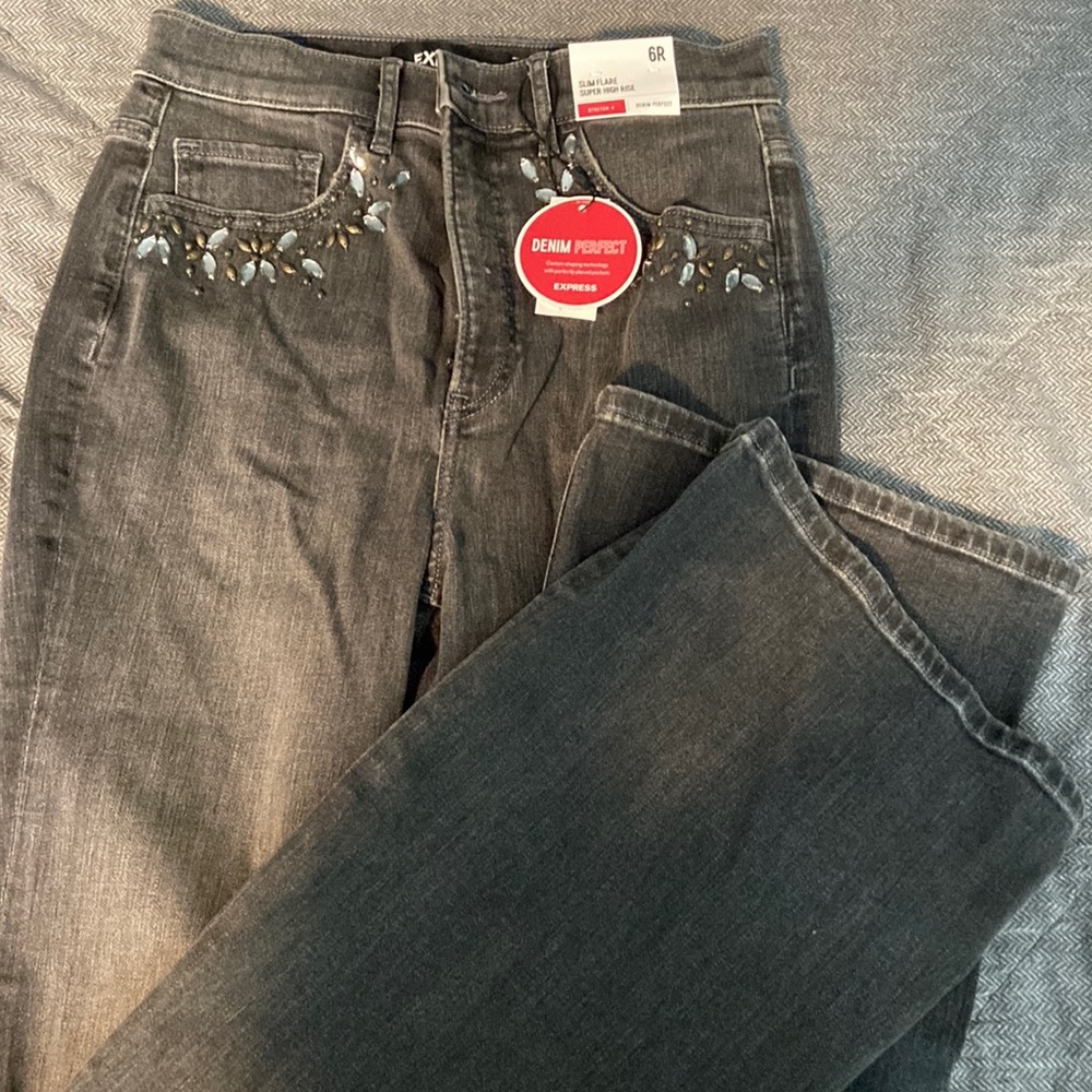 Express flare faded black jeans